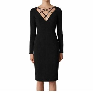 Black Halo size 10 medium Masca long sleeve black Dress cocktail strappy sheath